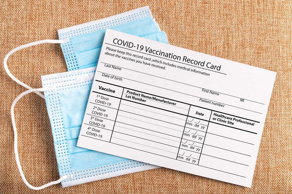 vaccine card and masks