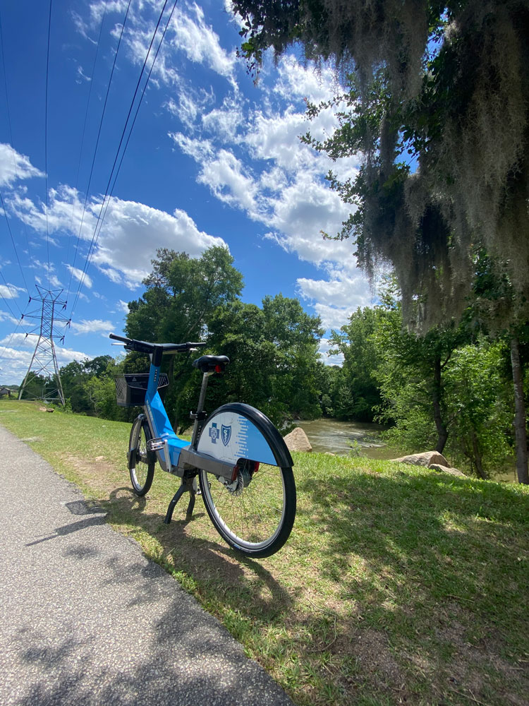 Blue Bike beside the river in Columbia
